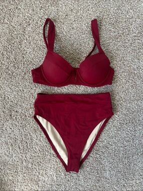 High-Waist Maroon Women's Bikini Set - Shade & Shore